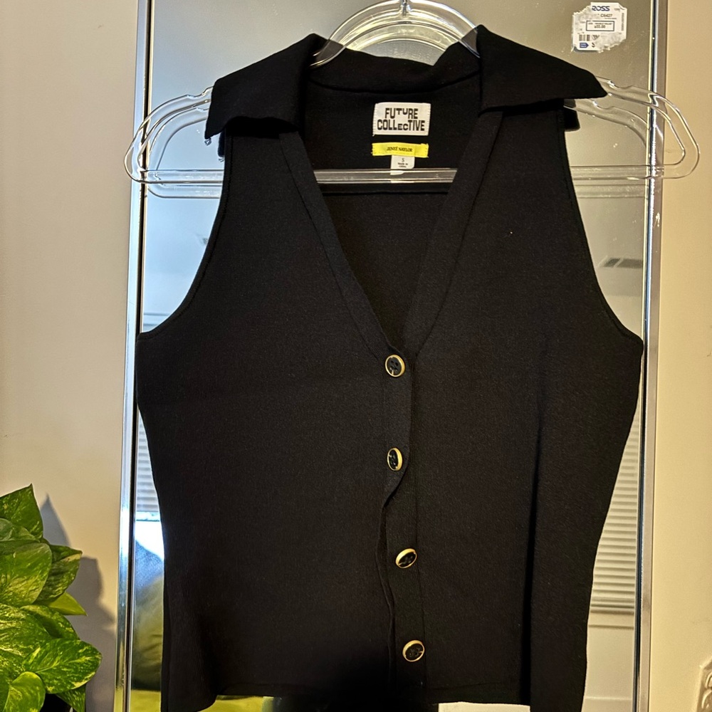 Future Collective Women's Black Button Down Sleeveless Top